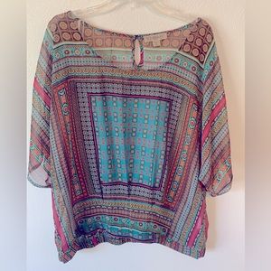 Multi colored sheer pull over top. XL